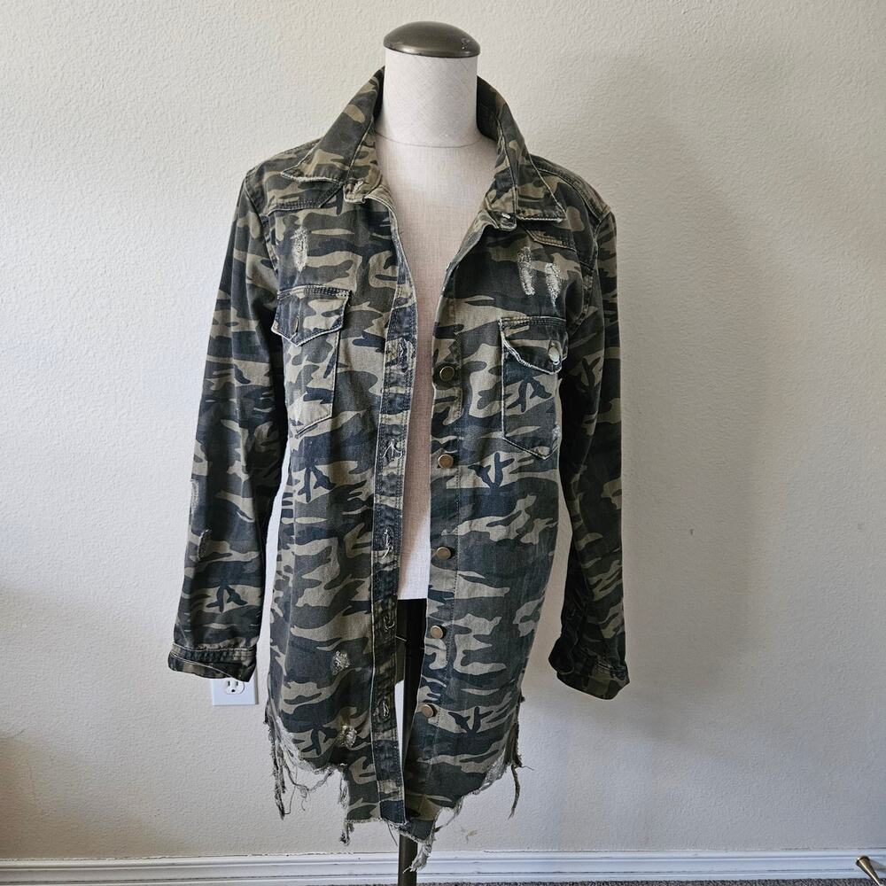 American Bazi Camo Denim Long Shacket Medium